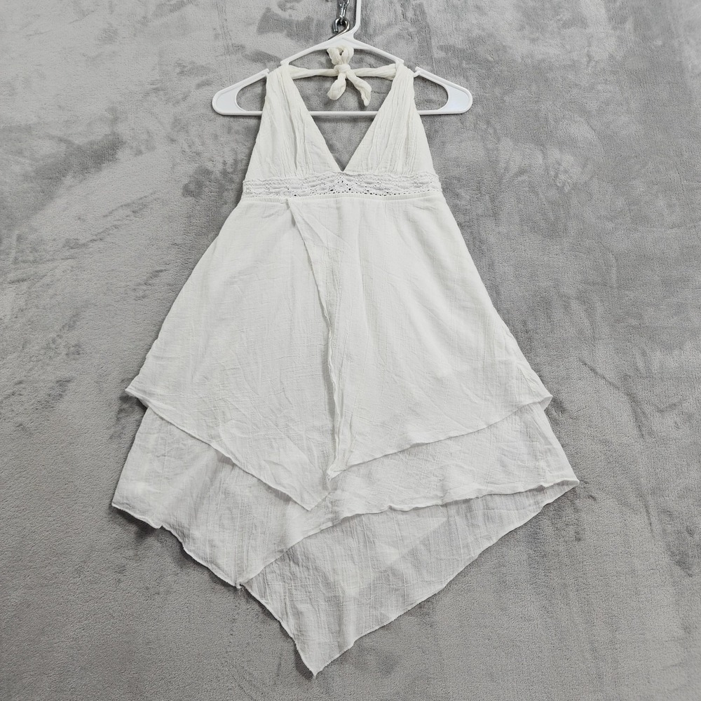 Becca By Rebecca V Swim Cover Up‎ Womens M White Crochet Halter Tie Beach Cotton